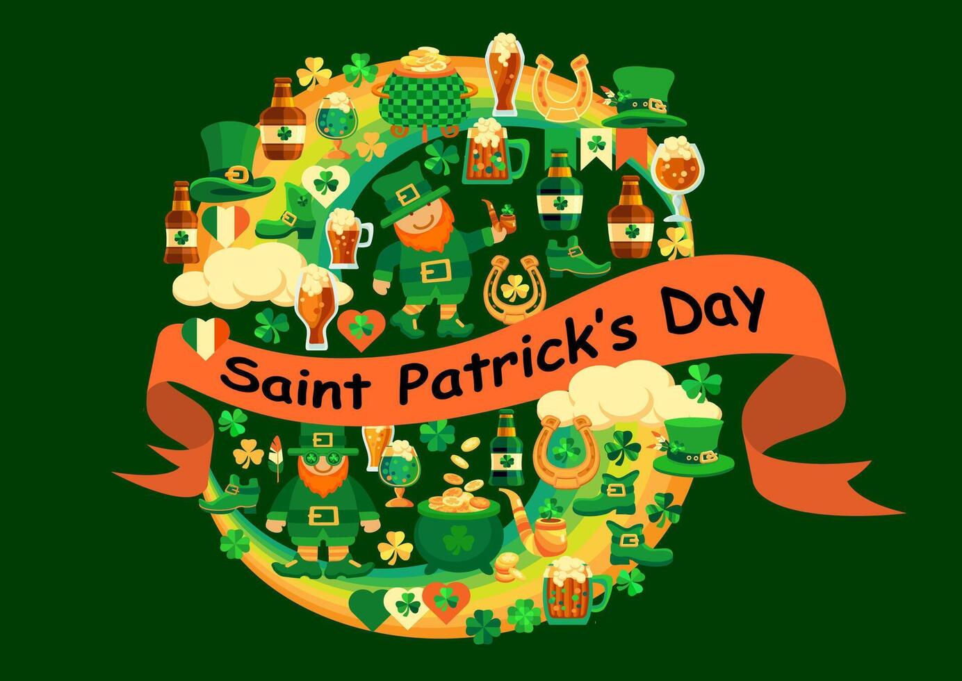 heilige patricks dag. vakantie symbolen. elf van Ierse folklore, Klaver, bier. vector illustratie.