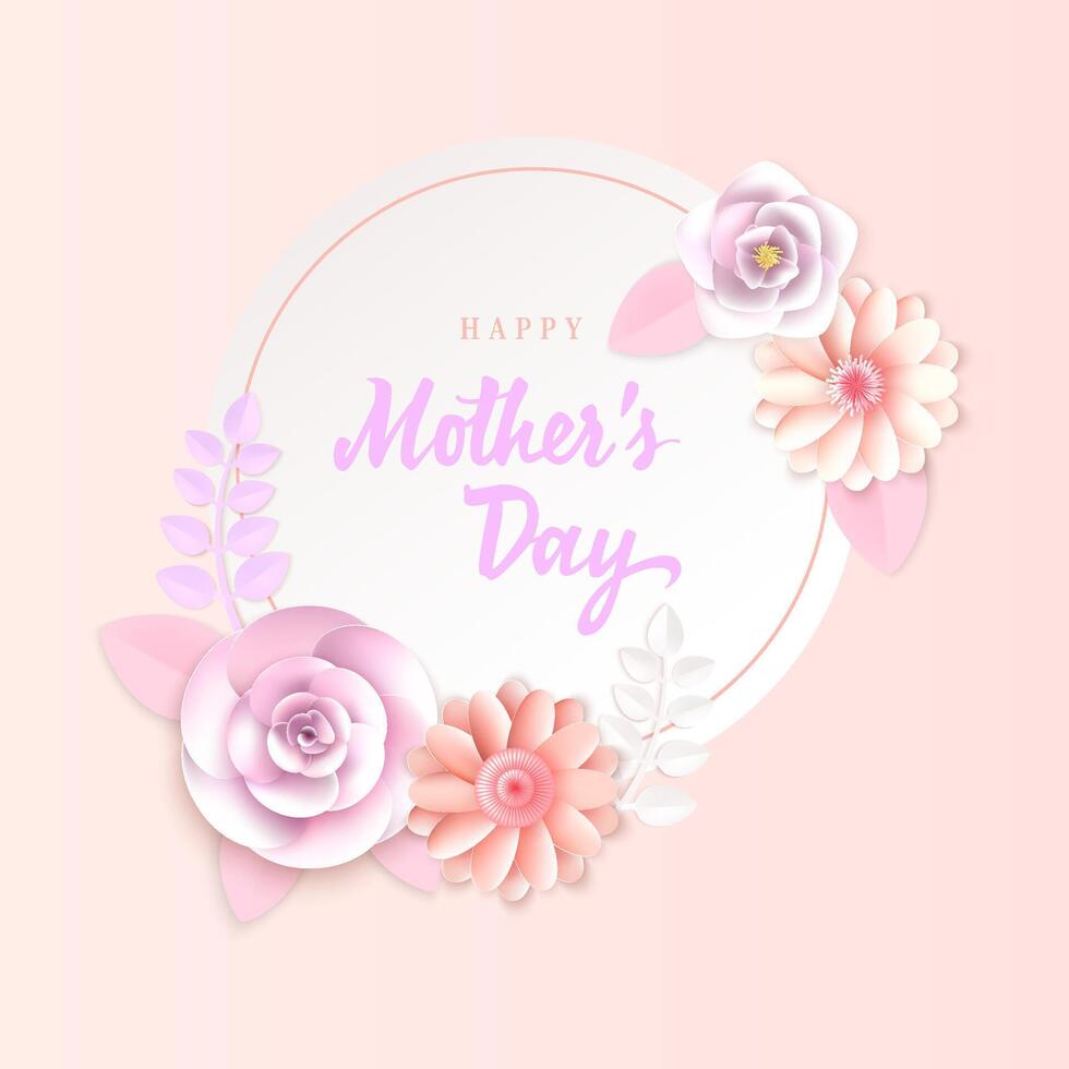 gelukkig moeder dag achtergrond met bloemen en bladeren vector illustratie