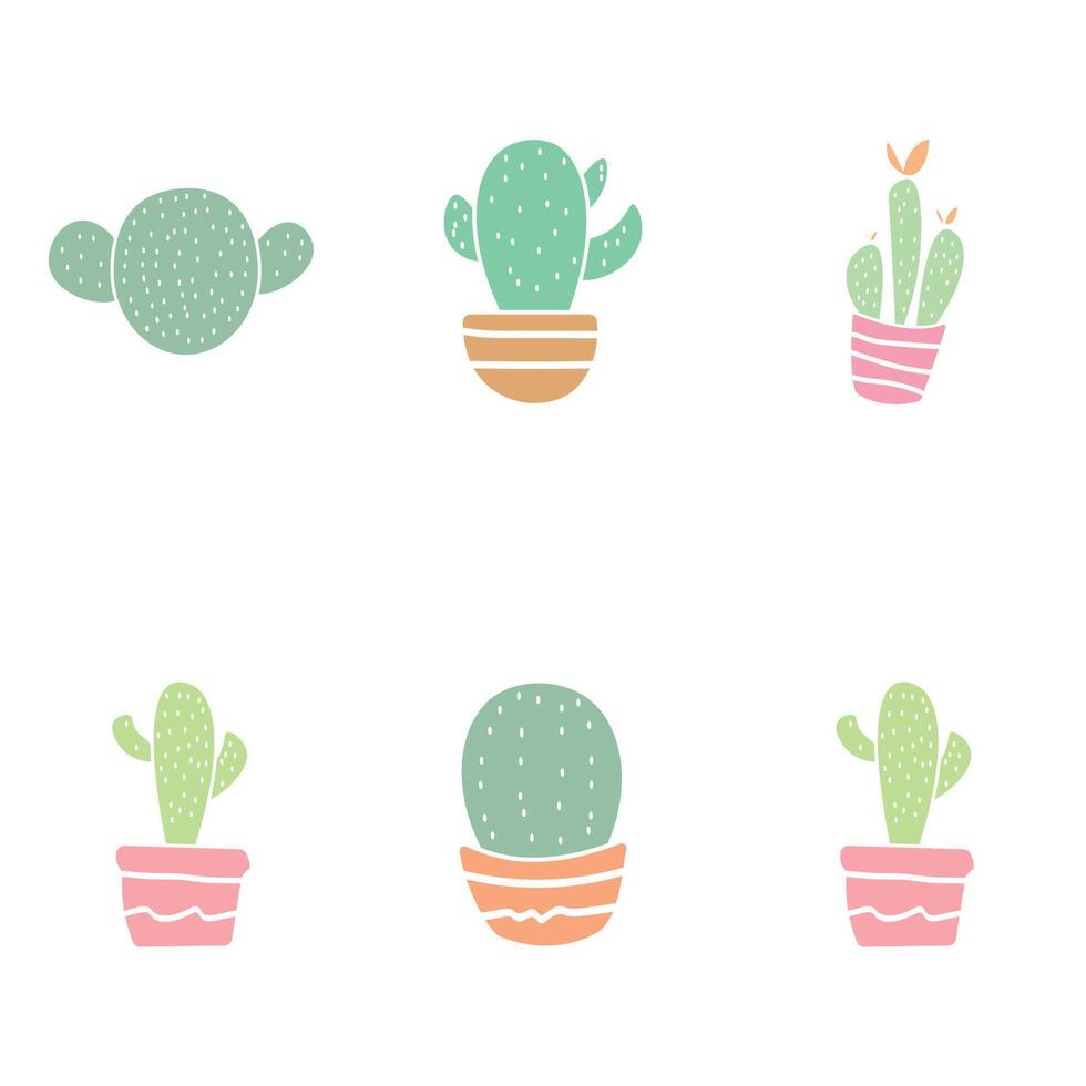 reeks van schattig cactus pastel kleuren, tekenfilm cactus vector