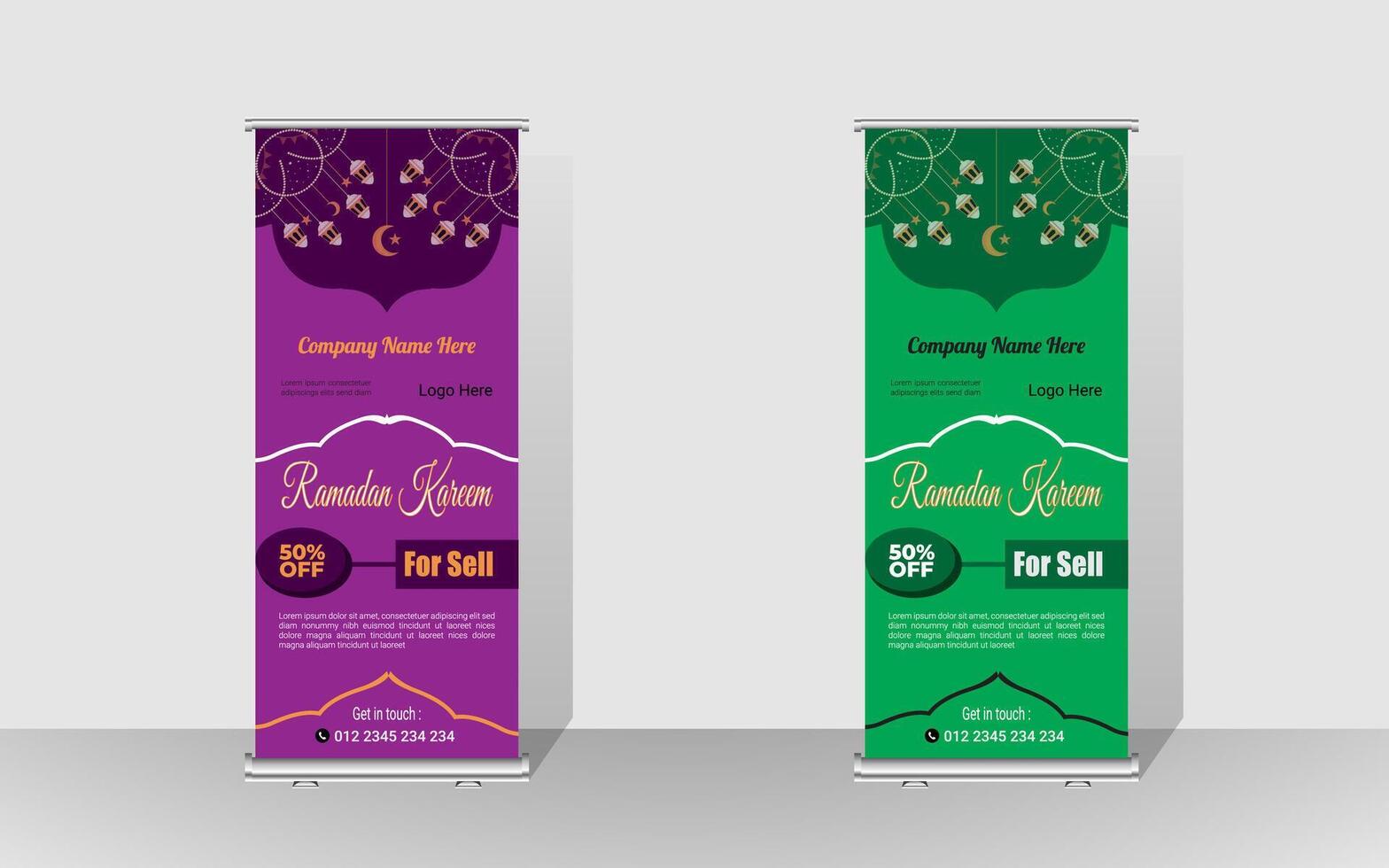 gelukkig Ramadan rollen omhoog banier sjabloon ontwerp. vector