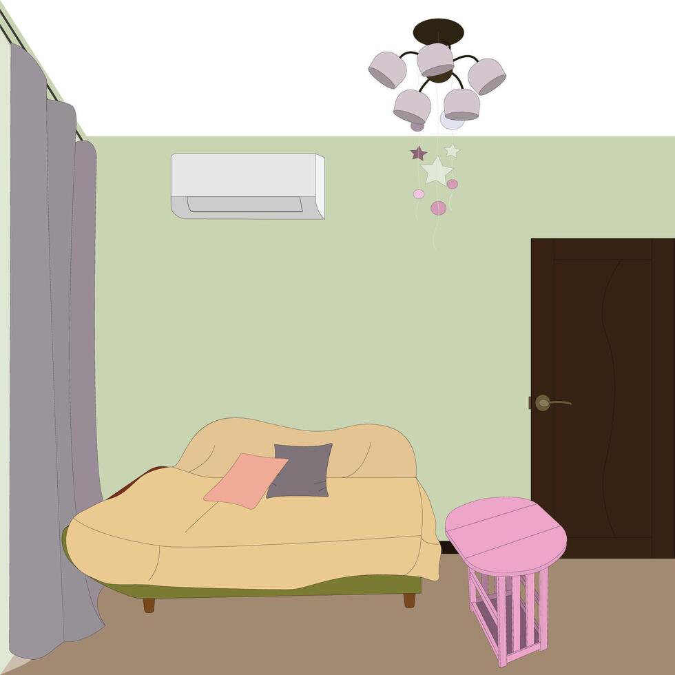 vector beeld van een leven kamer met een bank, koffie tafel, lucht conditionering.