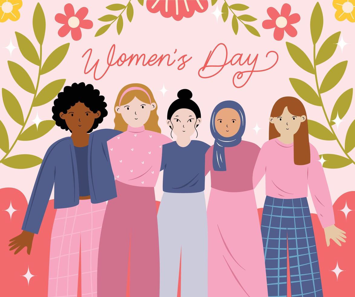 Internationale vrouwen dag maart 8 meisje macht banier poster reeks illustratie vector