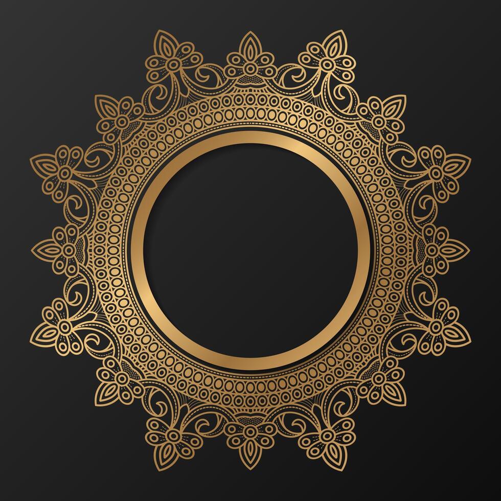 gouden kader met ornament in cirkel Aan zwart achtergrond. luxe goud mandala. - vector. vector