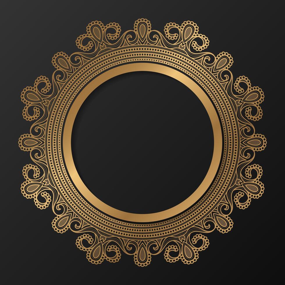 gouden kader met ornament in cirkel Aan zwart achtergrond. luxe goud mandala. - vector. vector