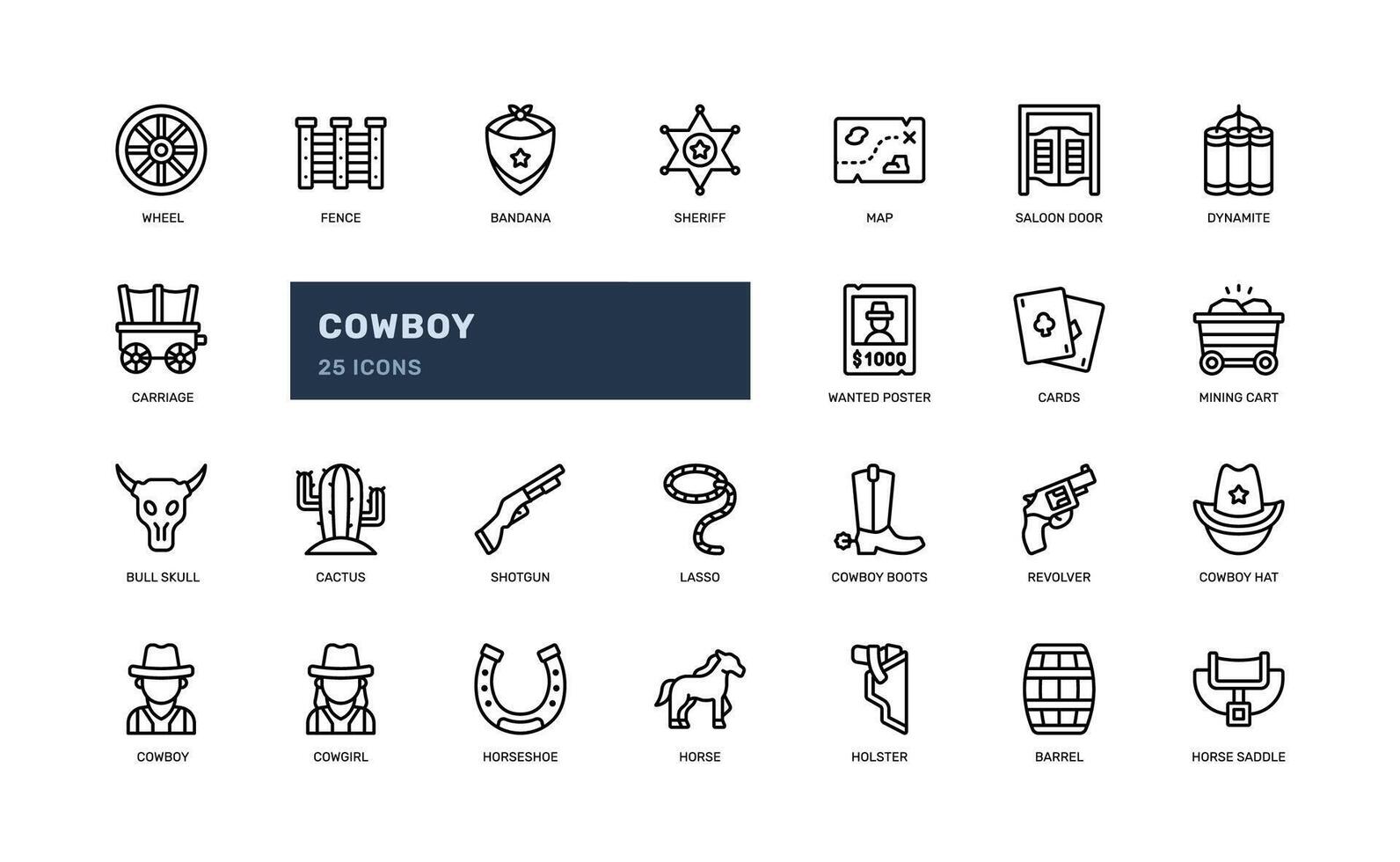 cowboy wild west western cultuur gedetailleerd schets lijn icoon reeks vector