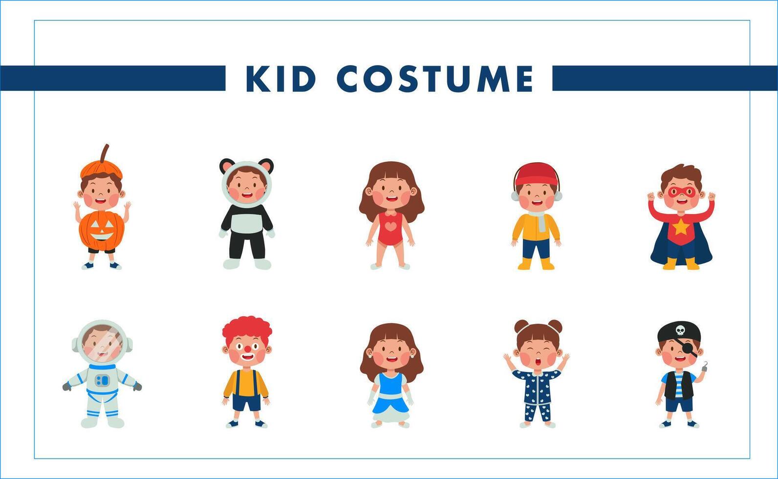 gelukkig kind jongen en meisje kleuter slijtage divers kostuum of jurk voor partij of carnaval vector
