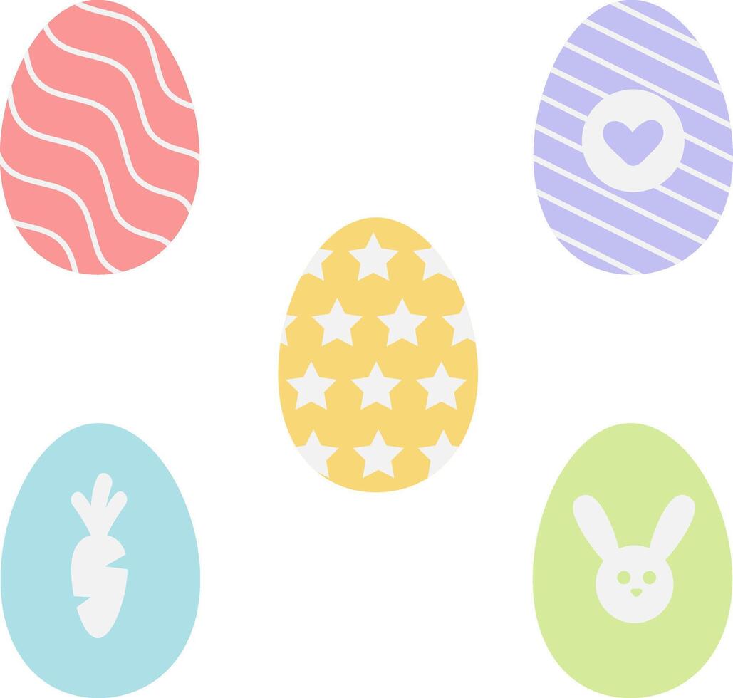 reeks van schattig Pasen eieren in bed kleuren met een konijn en een wortel voor uw creativiteit, kaarten en uitnodigingen vector