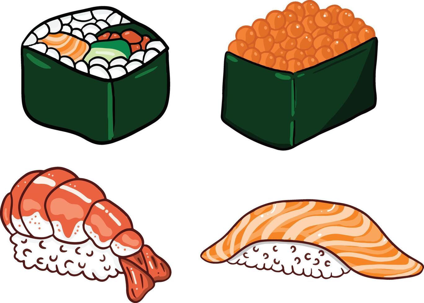 vier reeks van sushi vector illustratie