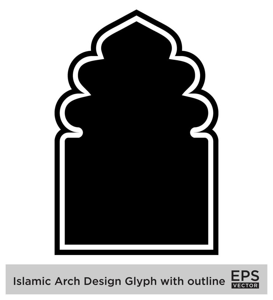 Islamitisch boog ontwerp glyph met schets zwart gevulde silhouetten ontwerp pictogram symbool zichtbaar illustratie vector