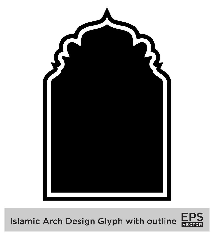 Islamitisch boog ontwerp glyph met schets zwart gevulde silhouetten ontwerp pictogram symbool zichtbaar illustratie vector