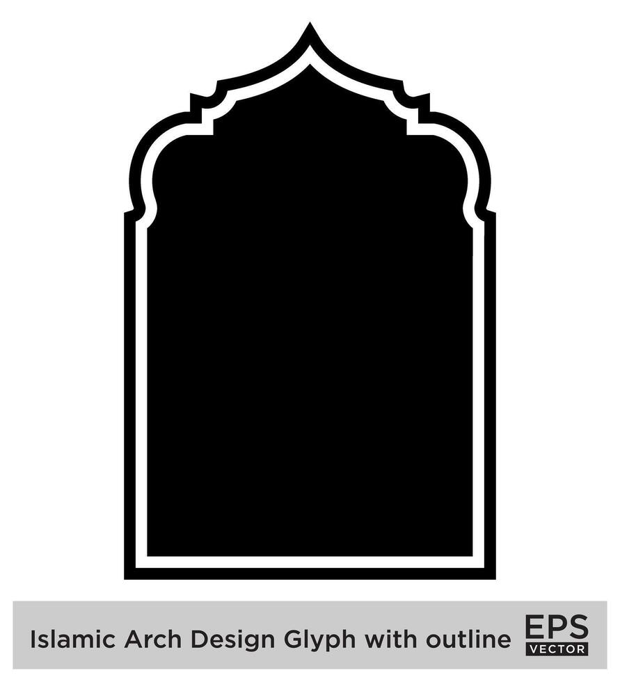 Islamitisch boog ontwerp glyph met schets zwart gevulde silhouetten ontwerp pictogram symbool zichtbaar illustratie vector