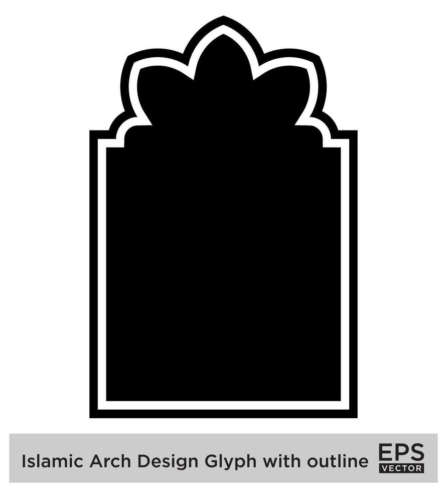 Islamitisch boog ontwerp glyph met schets zwart gevulde silhouetten ontwerp pictogram symbool zichtbaar illustratie vector