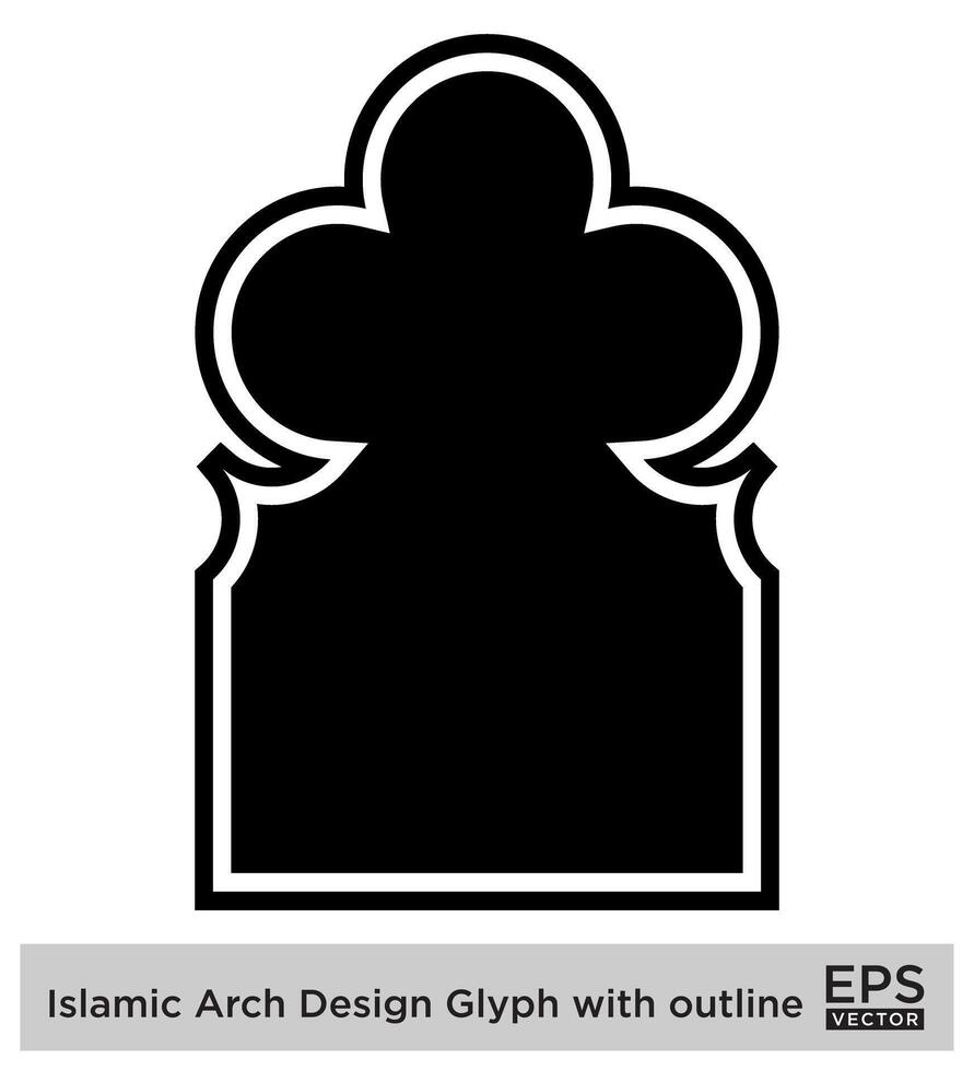 Islamitisch boog ontwerp glyph met schets zwart gevulde silhouetten ontwerp pictogram symbool zichtbaar illustratie vector