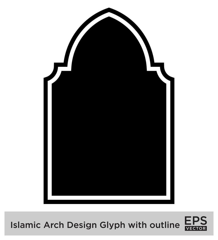 Islamitisch boog ontwerp glyph met schets zwart gevulde silhouetten ontwerp pictogram symbool zichtbaar illustratie vector