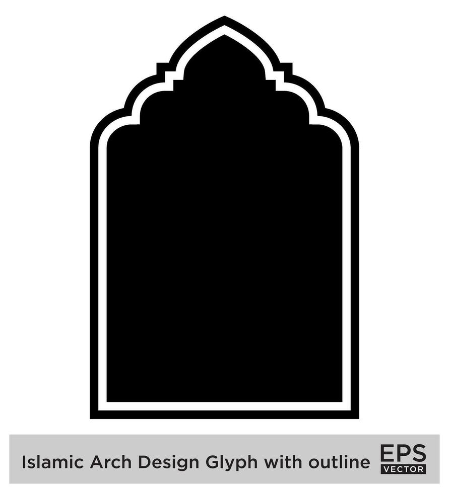 Islamitisch boog ontwerp glyph met schets zwart gevulde silhouetten ontwerp pictogram symbool zichtbaar illustratie vector