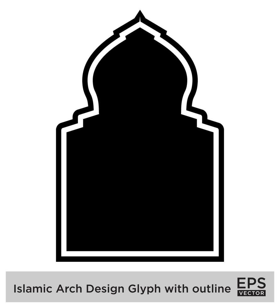 Islamitisch boog ontwerp glyph met schets zwart gevulde silhouetten ontwerp pictogram symbool zichtbaar illustratie vector