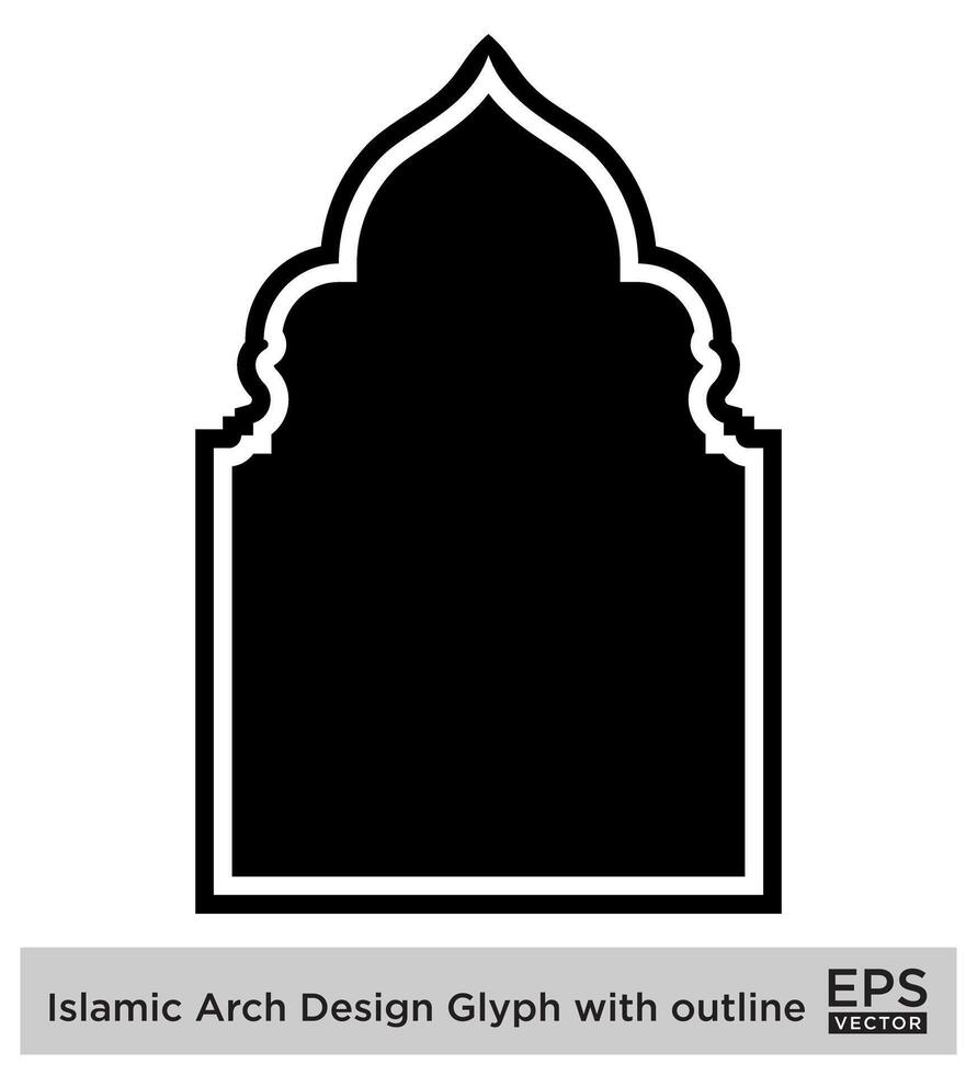 Islamitisch boog ontwerp glyph met schets zwart gevulde silhouetten ontwerp pictogram symbool zichtbaar illustratie vector