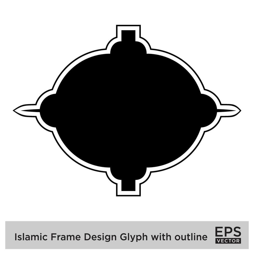 Islamitisch kader ontwerp glyph met schets zwart gevulde silhouetten ontwerp pictogram symbool zichtbaar illustratie vector