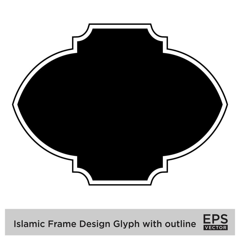 Islamitisch kader ontwerp glyph met schets zwart gevulde silhouetten ontwerp pictogram symbool zichtbaar illustratie vector