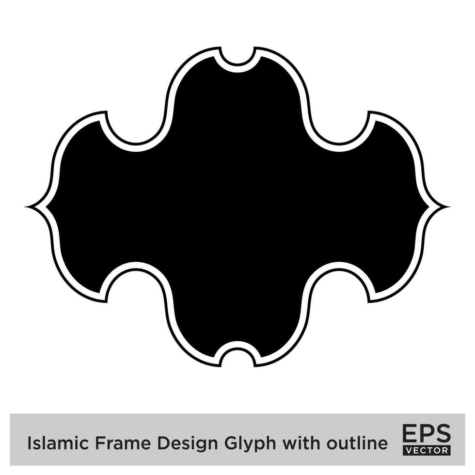 Islamitisch kader ontwerp glyph met schets zwart gevulde silhouetten ontwerp pictogram symbool zichtbaar illustratie vector