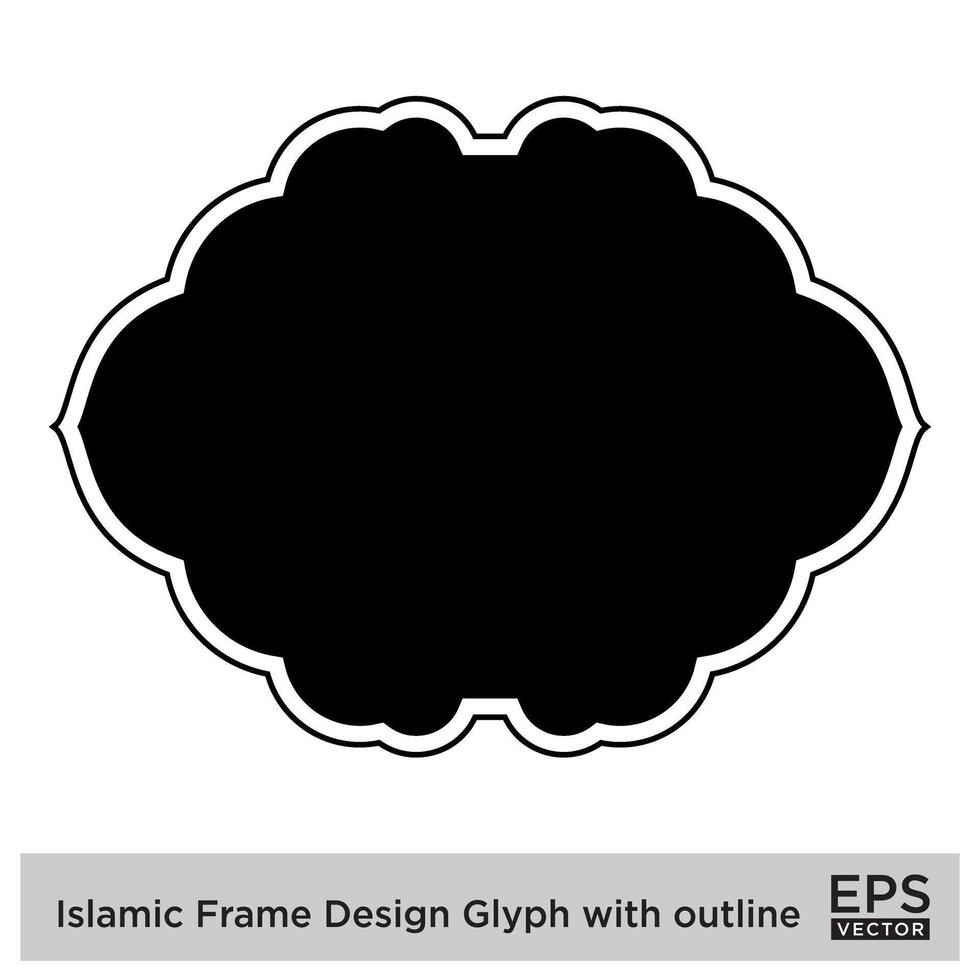 Islamitisch kader ontwerp glyph met schets zwart gevulde silhouetten ontwerp pictogram symbool zichtbaar illustratie vector