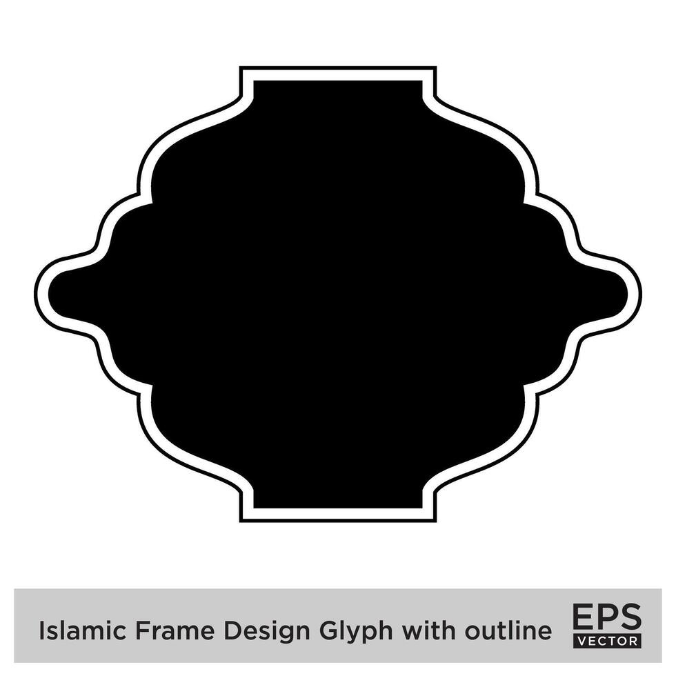 Islamitisch kader ontwerp glyph met schets zwart gevulde silhouetten ontwerp pictogram symbool zichtbaar illustratie vector