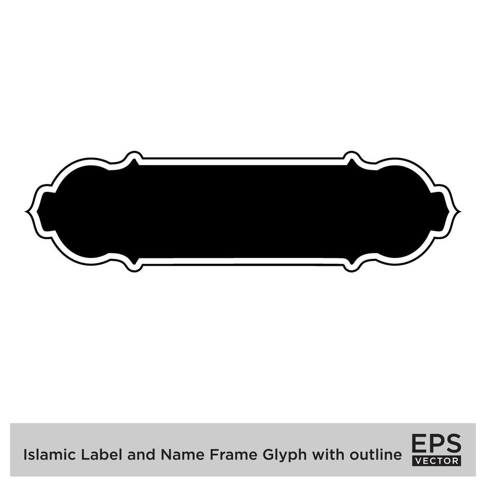 Islamitisch etiket en naam kader glyph met schets zwart gevulde silhouetten ontwerp pictogram symbool zichtbaar illustratie vector