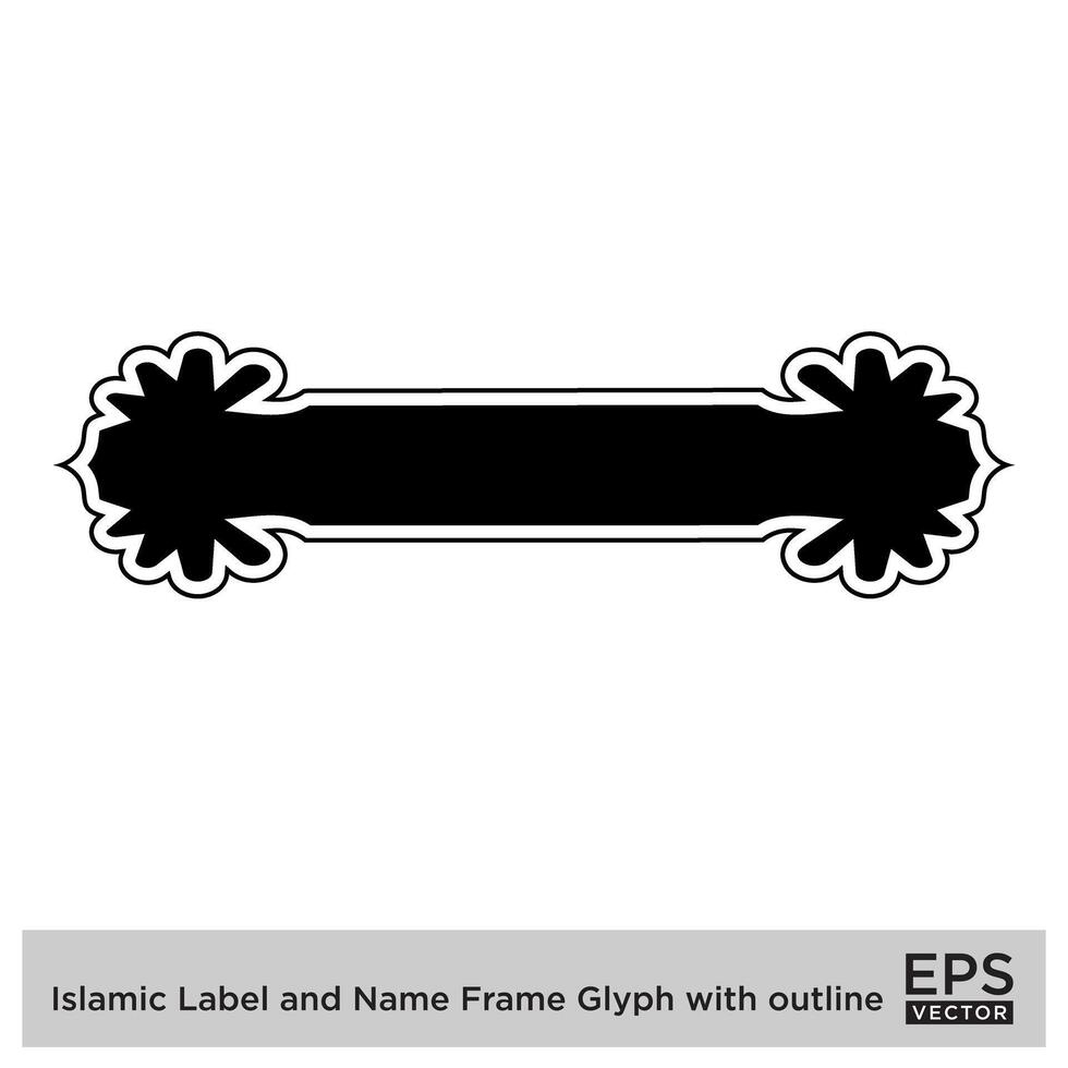 Islamitisch etiket en naam kader glyph met schets zwart gevulde silhouetten ontwerp pictogram symbool zichtbaar illustratie vector