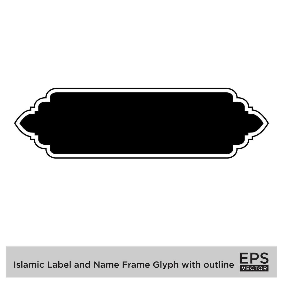 Islamitisch etiket en naam kader glyph met schets zwart gevulde silhouetten ontwerp pictogram symbool zichtbaar illustratie vector