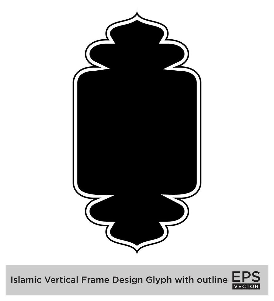 Islamitisch verticaal kader ontwerp glyph met schets zwart gevulde silhouetten ontwerp pictogram symbool zichtbaar illustratie vector