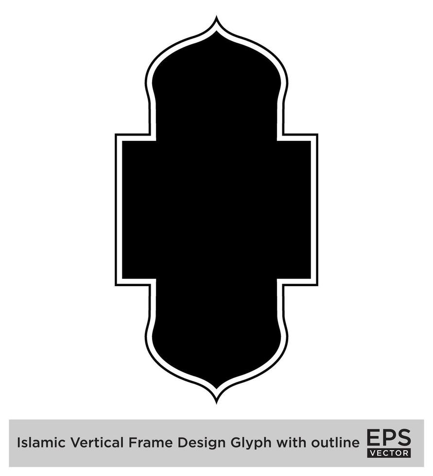 Islamitisch verticaal kader ontwerp glyph met schets zwart gevulde silhouetten ontwerp pictogram symbool zichtbaar illustratie vector