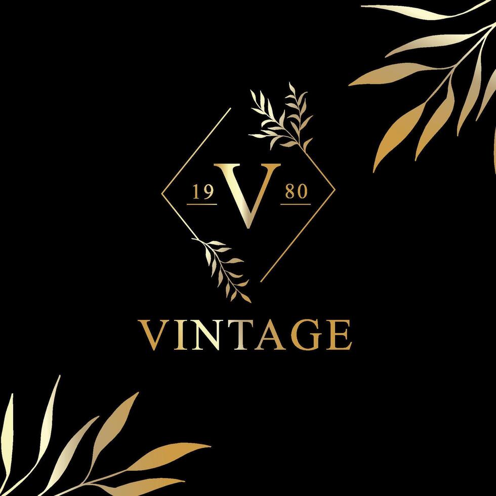 luxe wijnoogst goud logo Aan een zwart achtergrond. vector sjabloon.