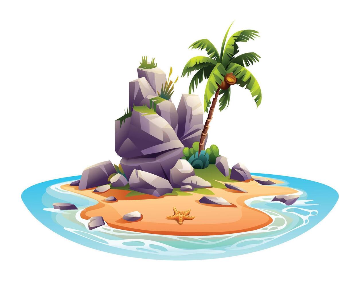 woestijn eiland met palm boom en rotsen tekenfilm vector illustratie geïsoleerd Aan wit achtergrond