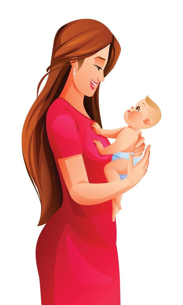 gelukkig moeder Holding haar baby zoon in armen. vector tekenfilm illustratie