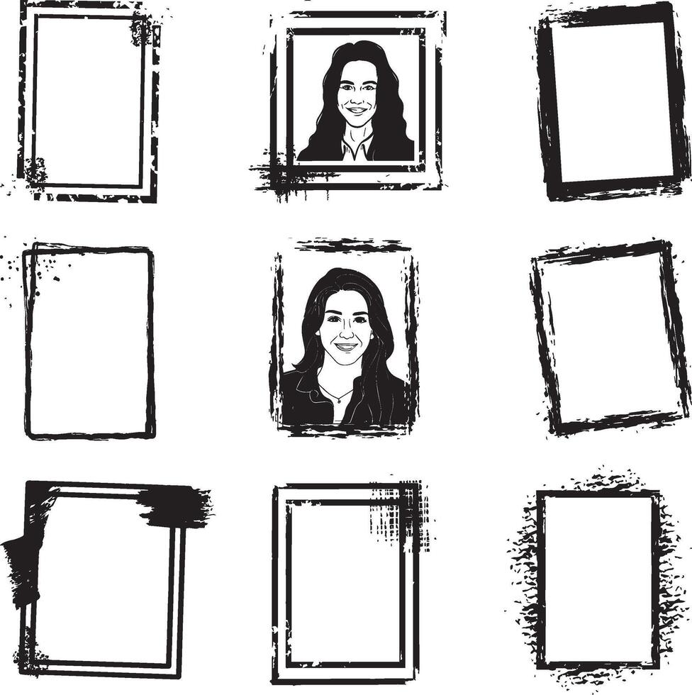 zwart en wit reeks van grunge foto rand portret kader, vector Aan geïsoleerd wit achtergrond