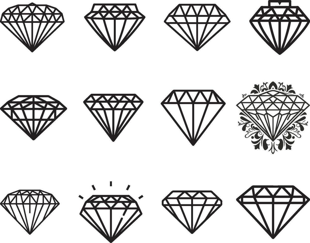 reeks van diamanten pictogrammen Aan wit achtergrond. verzameling edelstenen. briljant diamanten vector