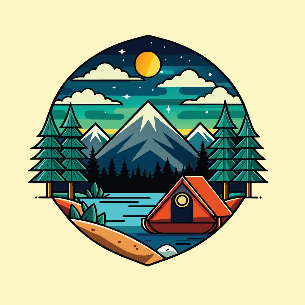 camping logo, t overhemd ontwerp retro stijl. vector illustratie