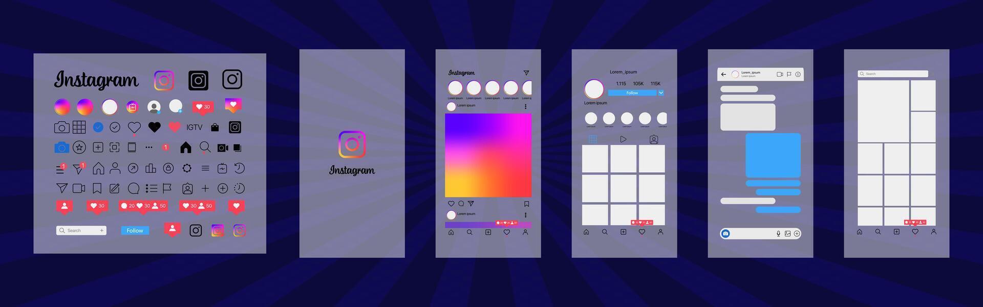 instagram ontwerp. reeks instagram scherm sociaal media en sociaal netwerk koppel sjabloon. instagram foto kader. verhalen, Leuk gevonden, stroom. redactioneel vector