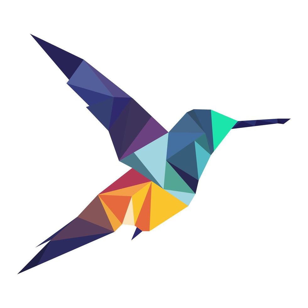 veelhoekige vogel logo. mozaïek- van driehoeken. kolibrie logo. vogel met Vleugels, veren en bek geïsoleerd Aan een wit achtergrond. vector