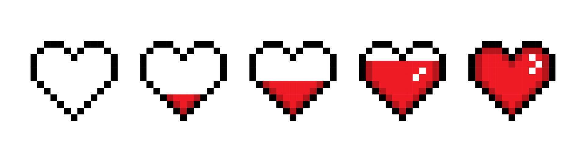 reeks van rood hart lijn icoon. emoji, Valentijnsdag dag, verhoudingen, liefde, leven, Gezondheid, spel, behandeling, toepassingen, pixel stijl. veelkleurig icoon Aan wit achtergrond vector