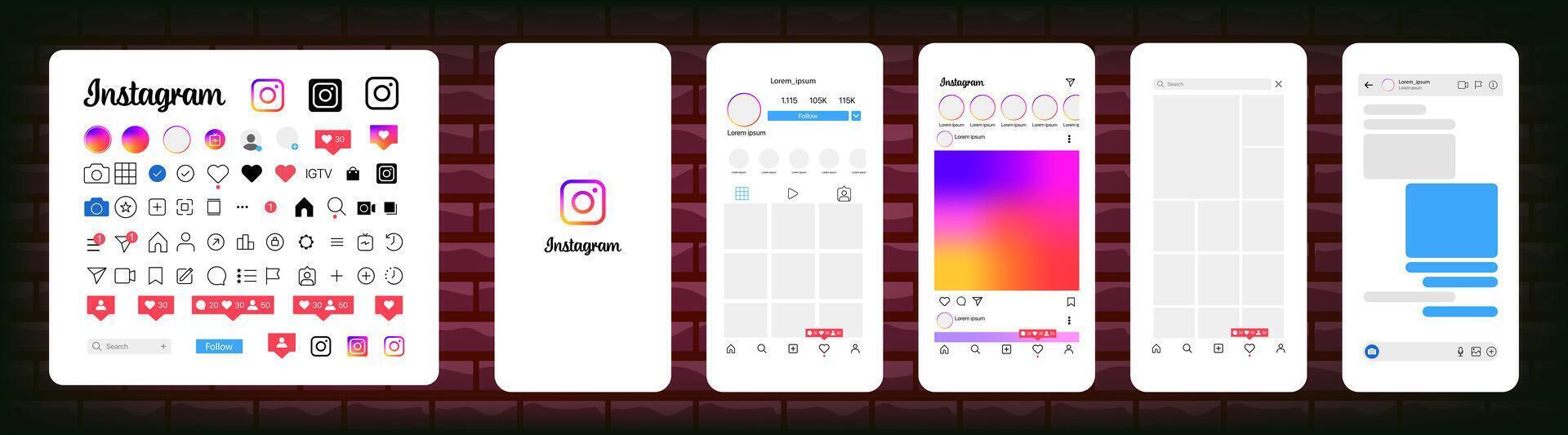 instagram ontwerp. reeks instagram scherm sociaal media en sociaal netwerk koppel sjabloon. instagram foto kader. verhalen, Leuk gevonden, stroom. redactioneel vector. vector