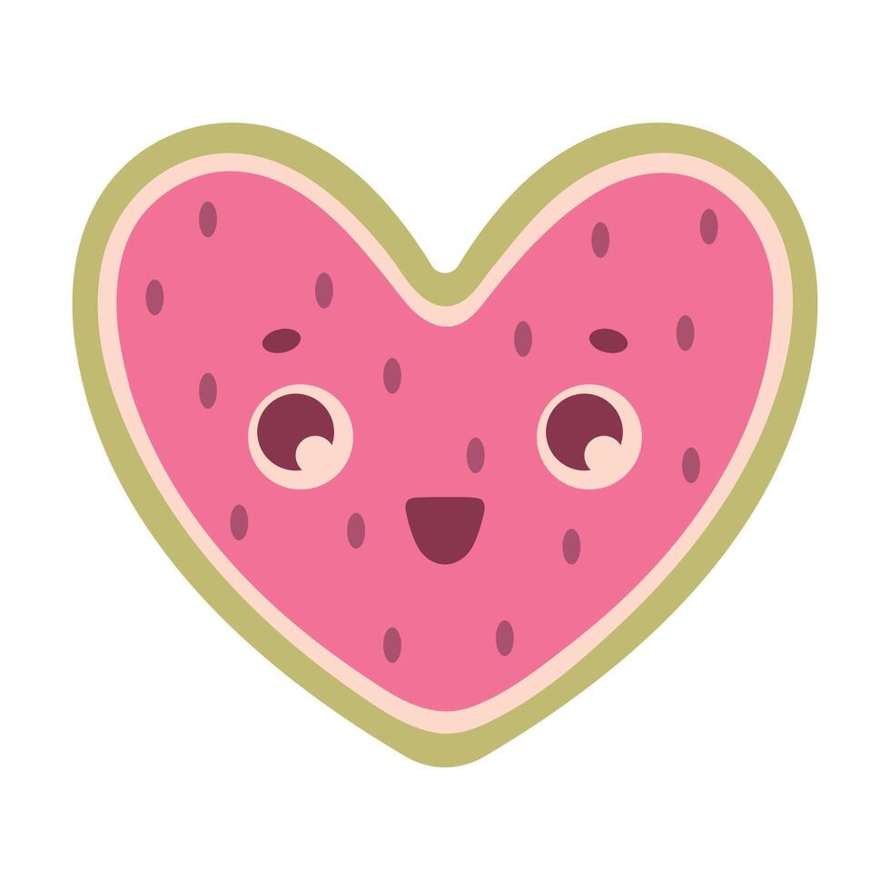 kawaii watermeloen in de vorm van een hart. grappig zomer karakter vector