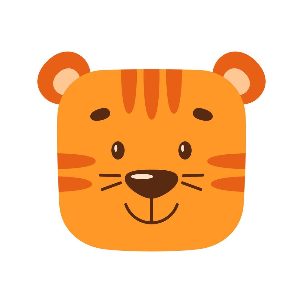 gelukkig gezicht van een tekenfilm tijger. kawaii illustratie van een wild dier vector