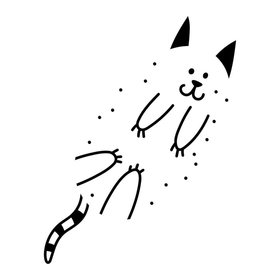 gemakkelijk abstract jumping kat tekening illustratie. dik dier clip art. grappig element voor afdrukken ontwerp, logo, verpakking. vector hand- getrokken beeld geïsoleerd Aan wit achtergrond. grappig tekening.