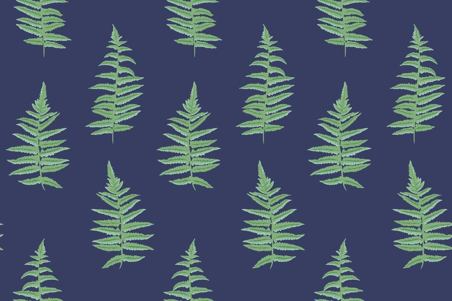 minimalistisch abstract naadloos patroon met groen vorm bladeren takken varen Aan een waar blauw achtergrond. vector hand- getrokken schetsen. gemakkelijk botanisch het drukken met gestileerde artistiek blad stengels.