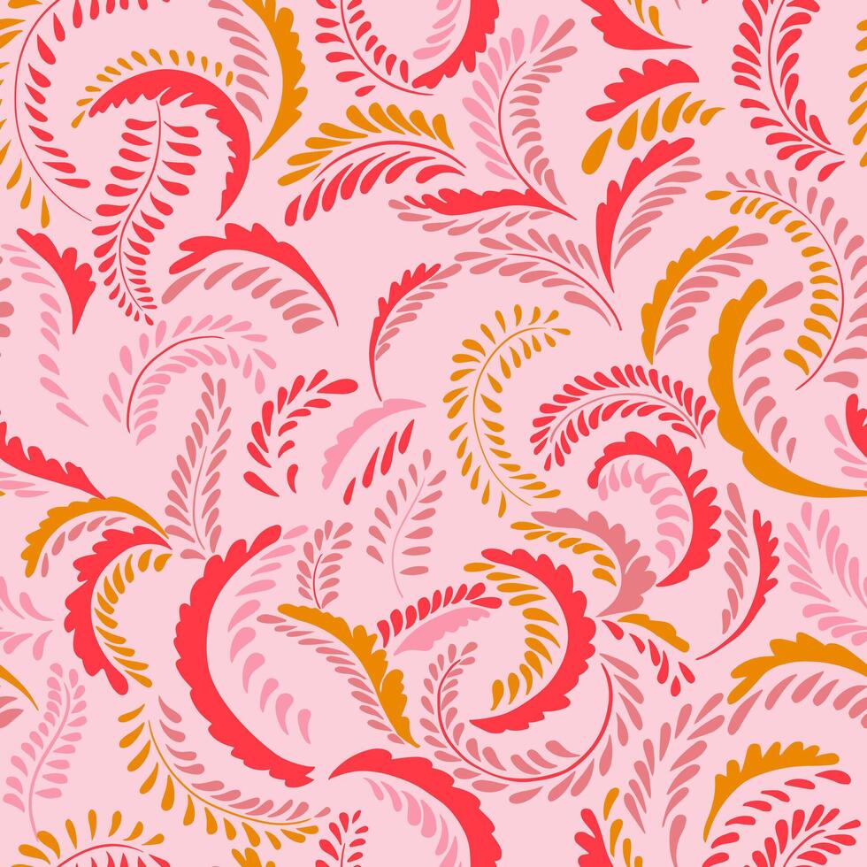naadloos creatief van klein takken met druppels, stippen, punt patroon. modern kleurrijk gemakkelijk structuur takken Aan een roze achtergrond. vector hand- getrokken schetsen. ontwerp voor mode, kleding stof, behang.