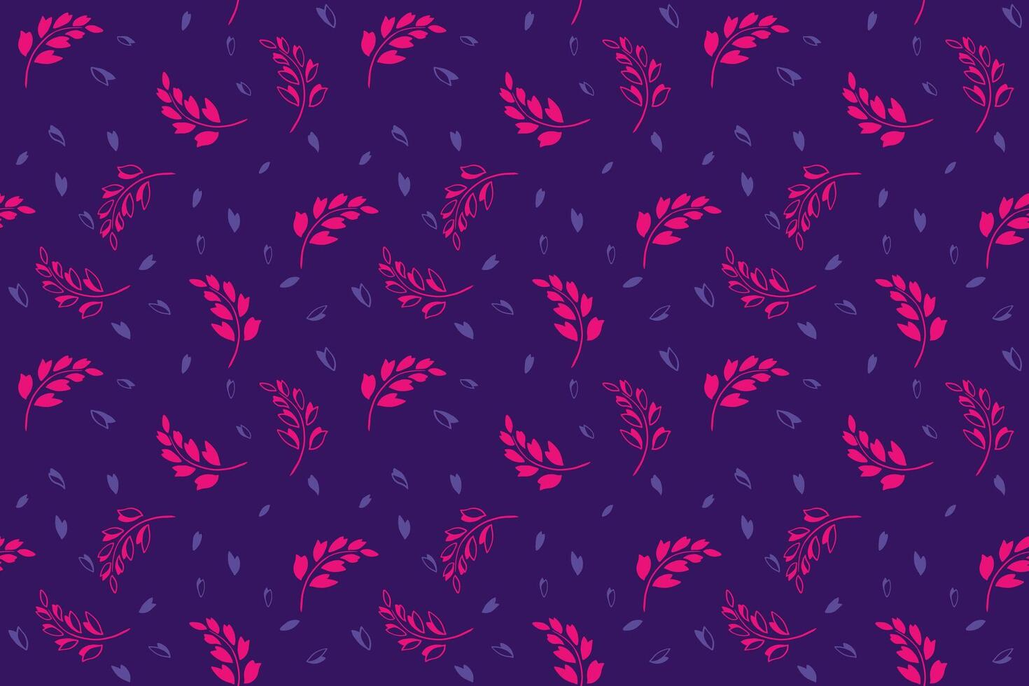 helder Purper gemakkelijk naadloos patroon met abstract creatief klein takken bladeren, vormen, druppels. schattig, minimalistisch vector hand- getrokken afdrukken. sjabloon voor ontwerp, textiel, afdrukken, mode, kleding stof