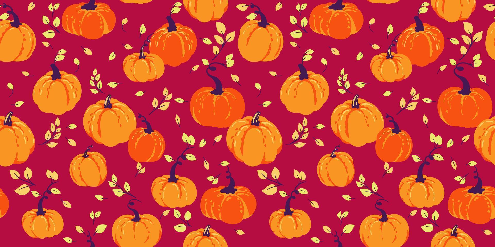 naadloos patroon met abstract, schattig, herfst, gemakkelijk pompoenen. vector hand- getrokken pompoen afdrukken. perfect voor val, dankzegging, halloween, vakantie. sjabloon voor ontwerp