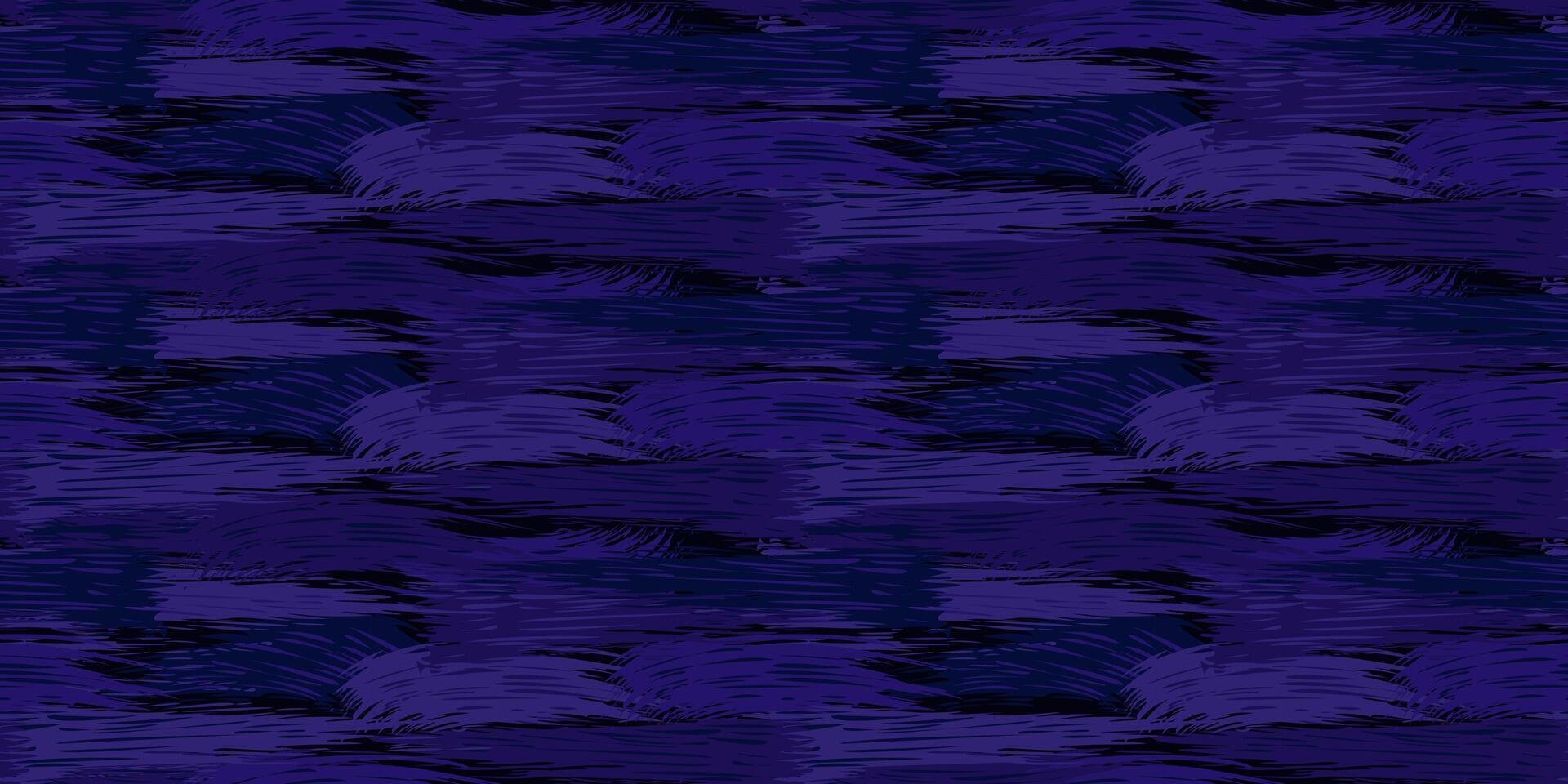 monochroom donker blauw olie rommelig dynamisch borstel beroertes structuur naadloos patroon. artistiek spatten van verf Aan een donker achtergrond. vector hand- getrokken. abstract afdrukken met horizontaal lijnen patroon.