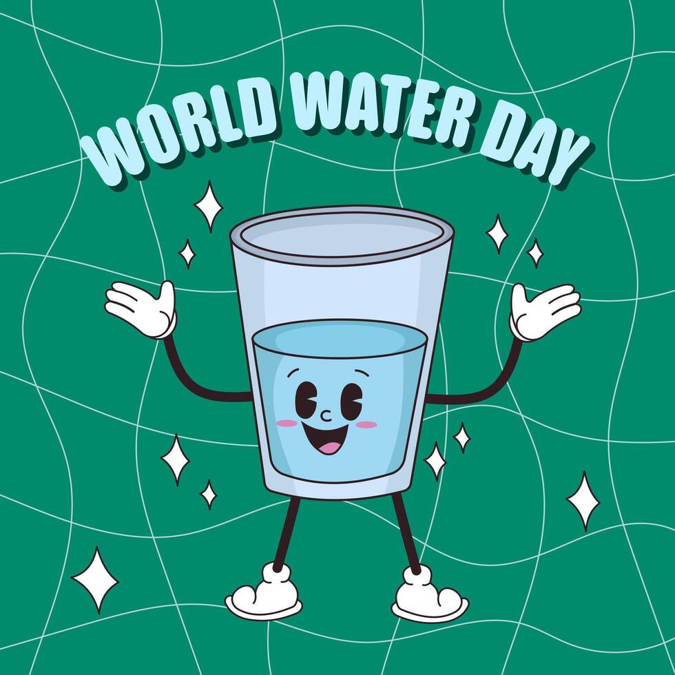 wereld water dag. retro karakter van een glas van water. vector illustratie.